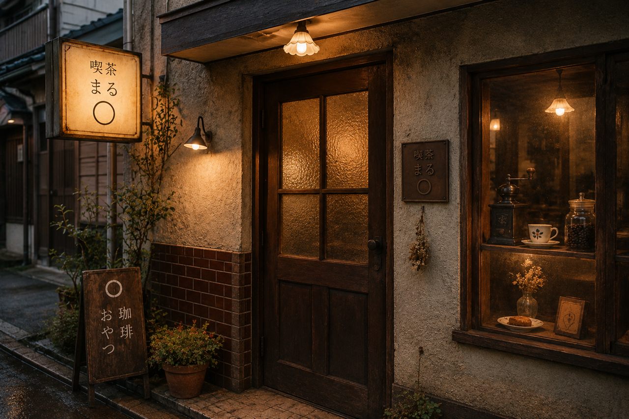 レトロな喫茶店の外観と入口